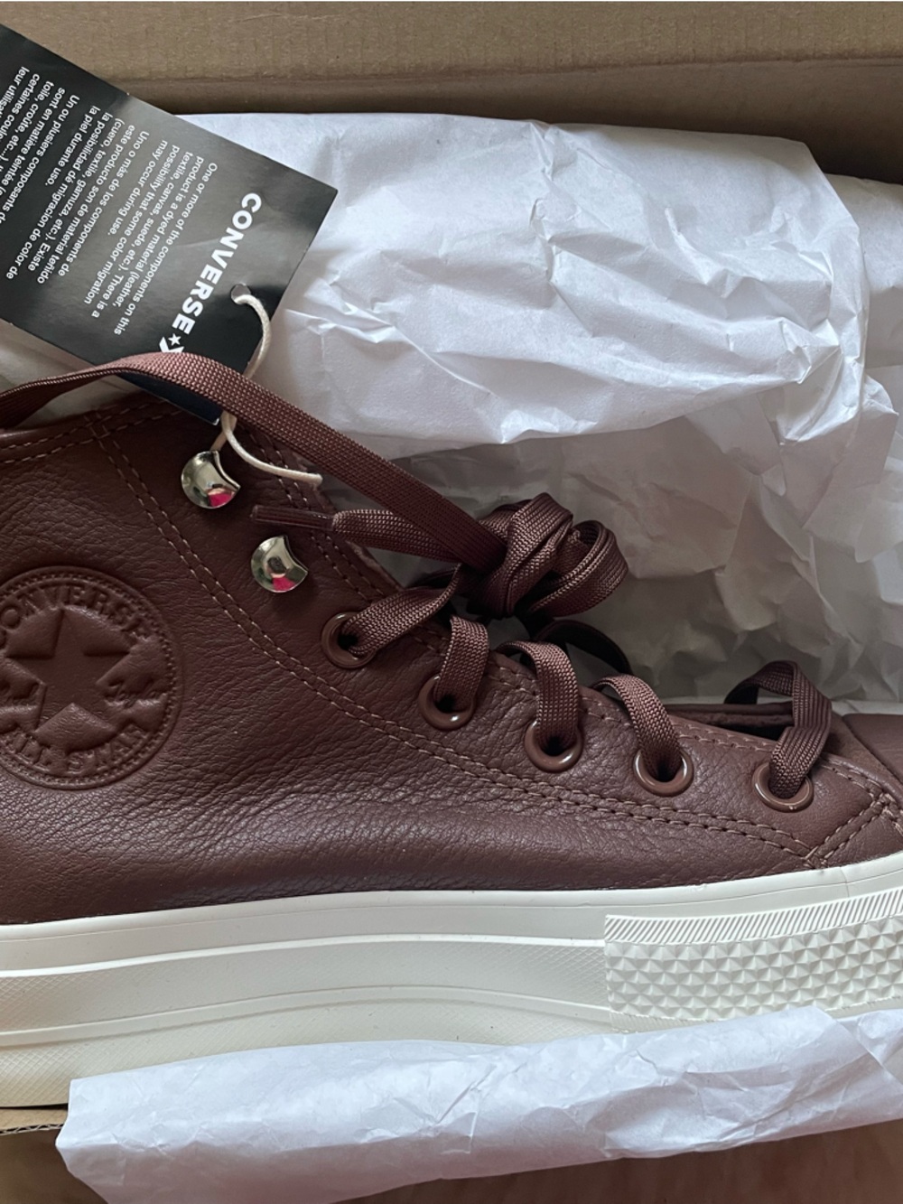 Converse  High-Top Platform Sneaker in Dark Brown Leather